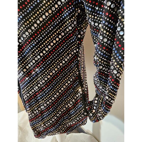 New BOSTON PROPER Red Black Embellished Stripe Zip Jacket Cardigan Crystals L - Picture 9 of 12